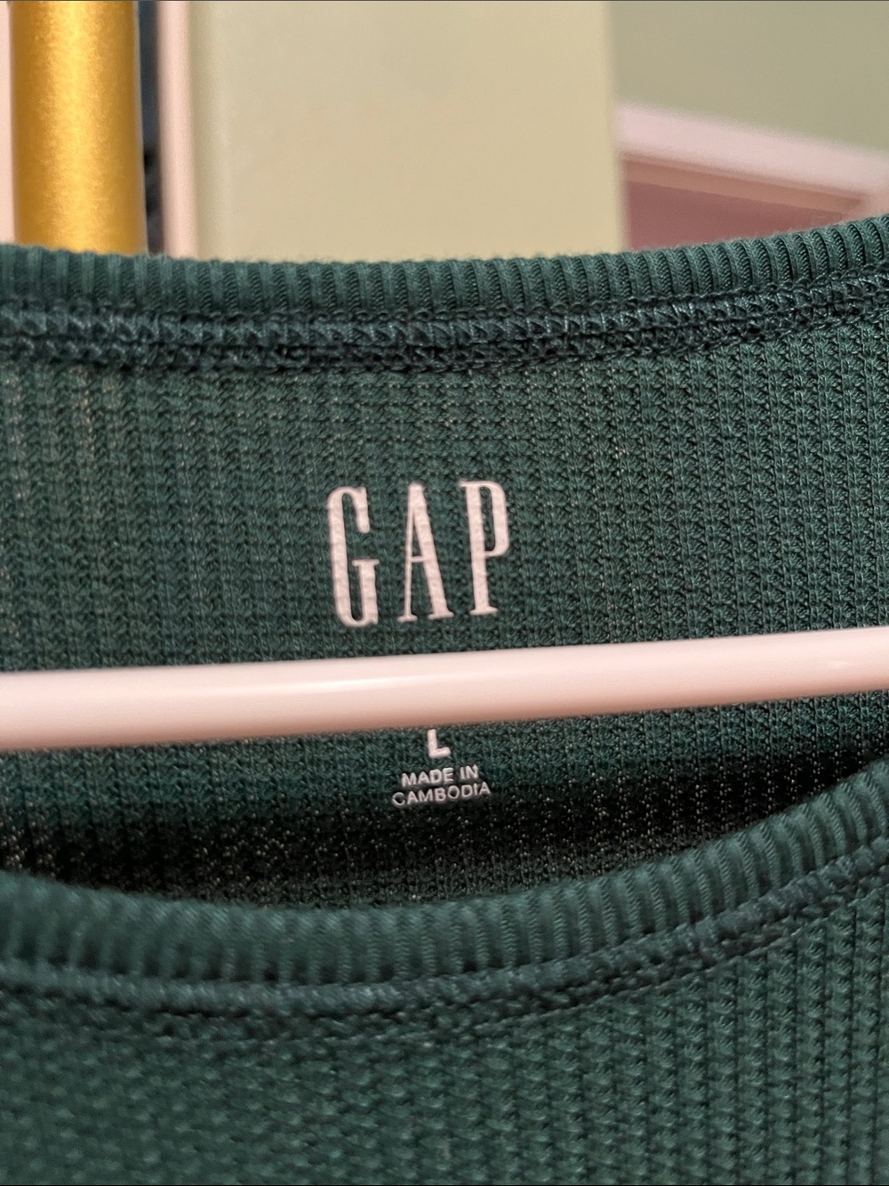 GAP Long Sleeve Waffle Knit Top in Forest Green Size Large NEW - Picture 2 of 4